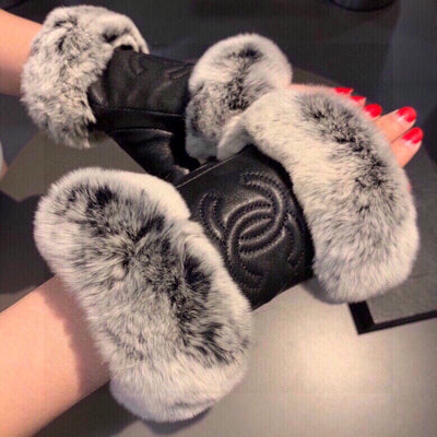 C  Rabbit Fur Sheepskin Gloves