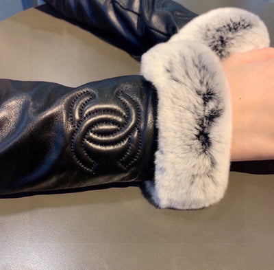 C   new wool + rabbit fur gloves.