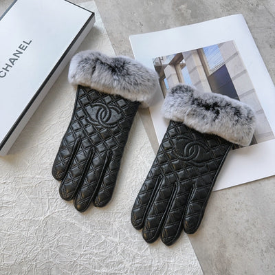 C   Fashion Fall/Winter Wool Leather Gloves