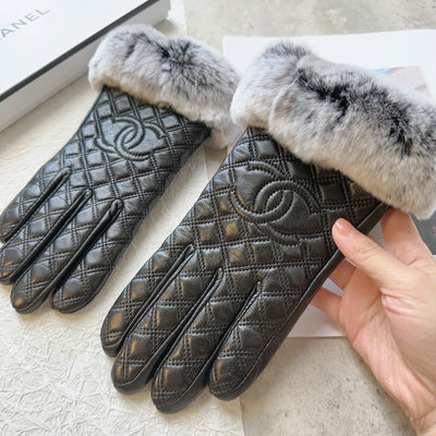 C   Fashion Fall/Winter Wool Leather Gloves