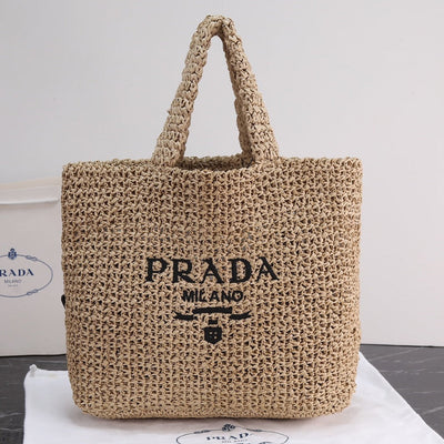 PR* large woven raffia tote bag