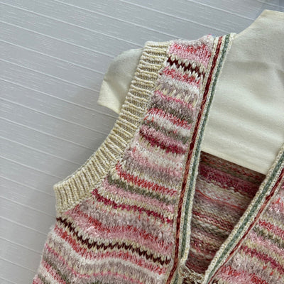 CHAN*24SS Colorblock Striped Knitted Jacket 1:1 VIP