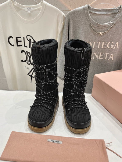 MIU* 24SS Autumn and Winter Nylon Gabardine Snow Boots 1:1 VIP