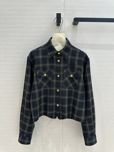 MIU* 24SS Green Plaid Short-cut Shirt 1:1 VIP 11