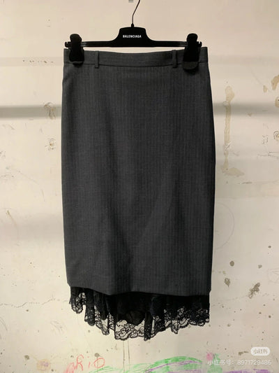 Balenciag*24SS wool lace patchwork skirt 1:1 VIP 11