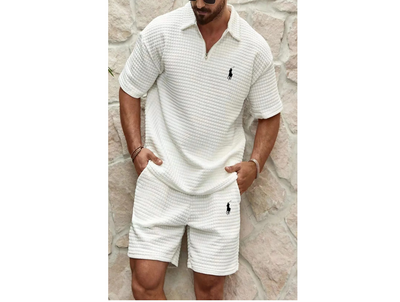 Men's Sport Waffle Zipper Shirt And Shorts Set