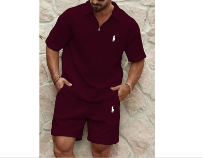 Men's Sport Waffle Zipper Shirt And Shorts Set