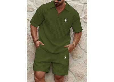 Men's Sport Waffle Zipper Shirt And Shorts Set