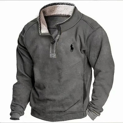 Men's Stand Collar Zip Fly Fleece Casual Sweatshirt