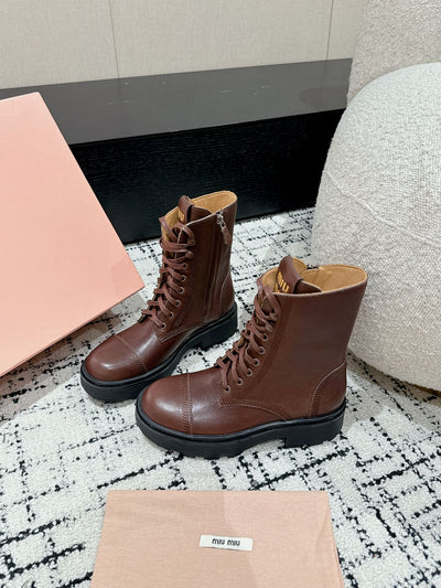 Retro motorcycle boots lace-up Martin boots Miu Miu autumn and winter SS VIP1:1