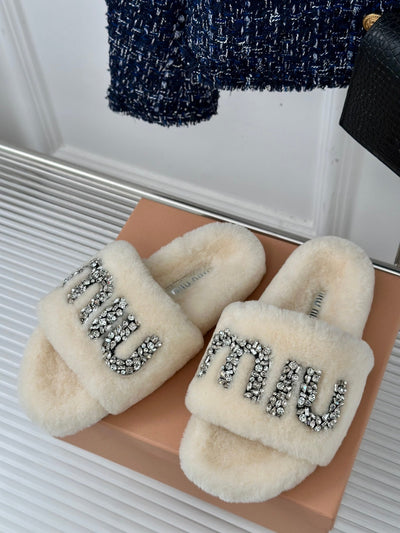 Rhinestone fur slippers 2024 Miu Miu SS VIP1:1