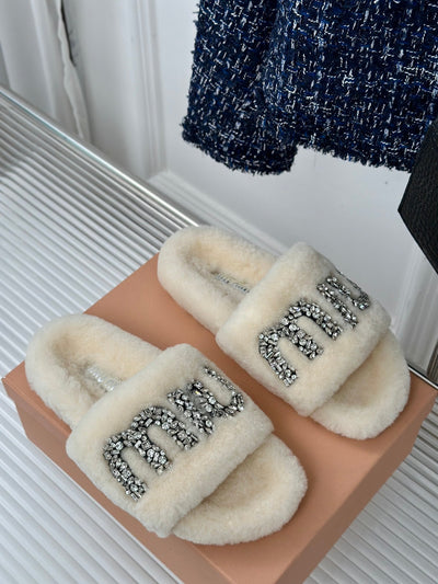 Rhinestone fur slippers 2024 Miu Miu SS VIP1:1