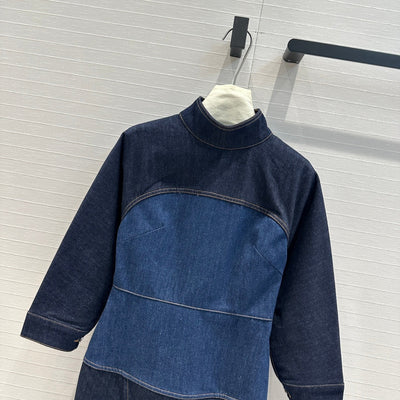 FEN* 24SS Colorblock Stand Collar Denim Dress 1:1 VIP 8