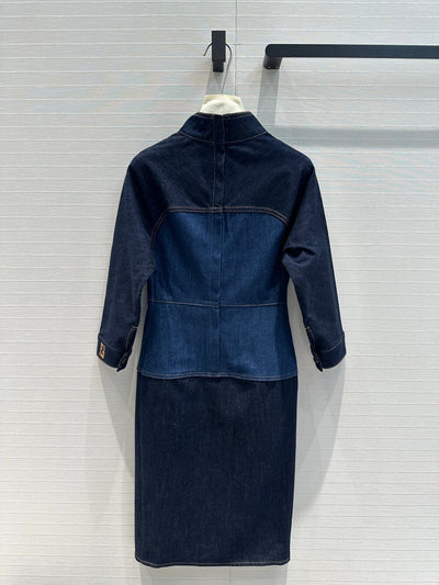 FEN* 24SS Colorblock Stand Collar Denim Dress 1:1 VIP 8