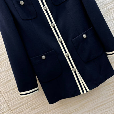 CHAN* 24SS Navy Collar Navy Wool Jacket (Removable cape) 1:1 VIP