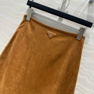 PRA* 24SS Golden Brown Suede Long Skirt 1:1 VIP