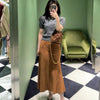 PRA* 24SS Golden Brown Suede Long Skirt 1:1 VIP