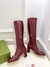 Guc** 2025 autumn and winter new VIP1:1 classic horsebit buckle thick heel elastic boots