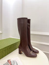 Guc** 2025 autumn and winter new VIP1:1 classic horsebit buckle thick heel elastic boots