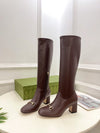 Guc** 2025 autumn and winter new VIP1:1 classic horsebit buckle thick heel elastic boots