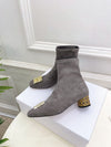 Dior 2025 autumn and winter new VIP1:1 metal rattan check cylindrical heel stretch velvet boots